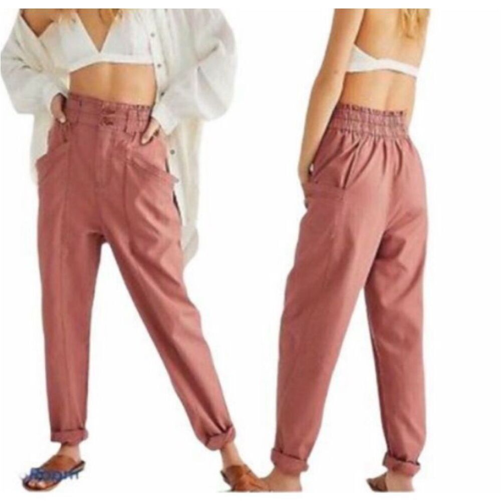 Free People Pants Womens Small Ready To Run Cinch Waist Baggy Pink - Picture 2 of 8